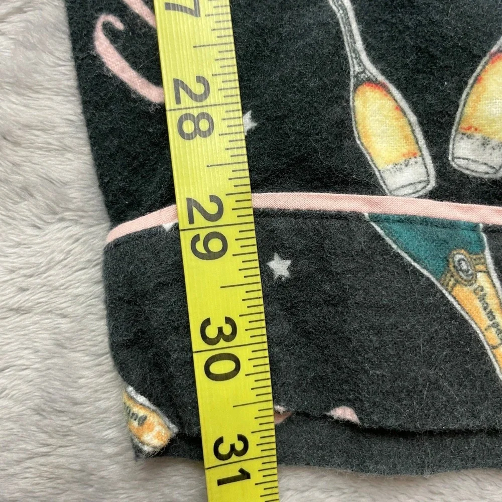 PJ Salvage Womens Champagne Cheers Pajama Set Size M Black Flannel New Years